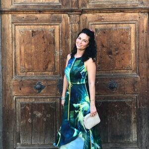 Tropical Blue and Green Maxi Dress